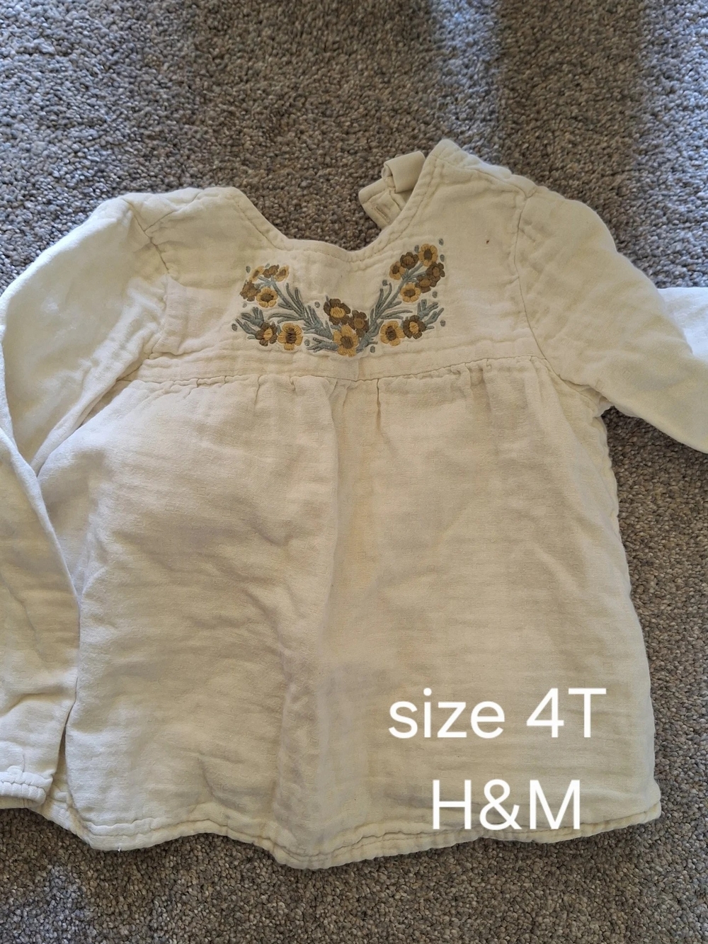 H&M Cream Long Sleeve Top with Yellow Floral Embroidery